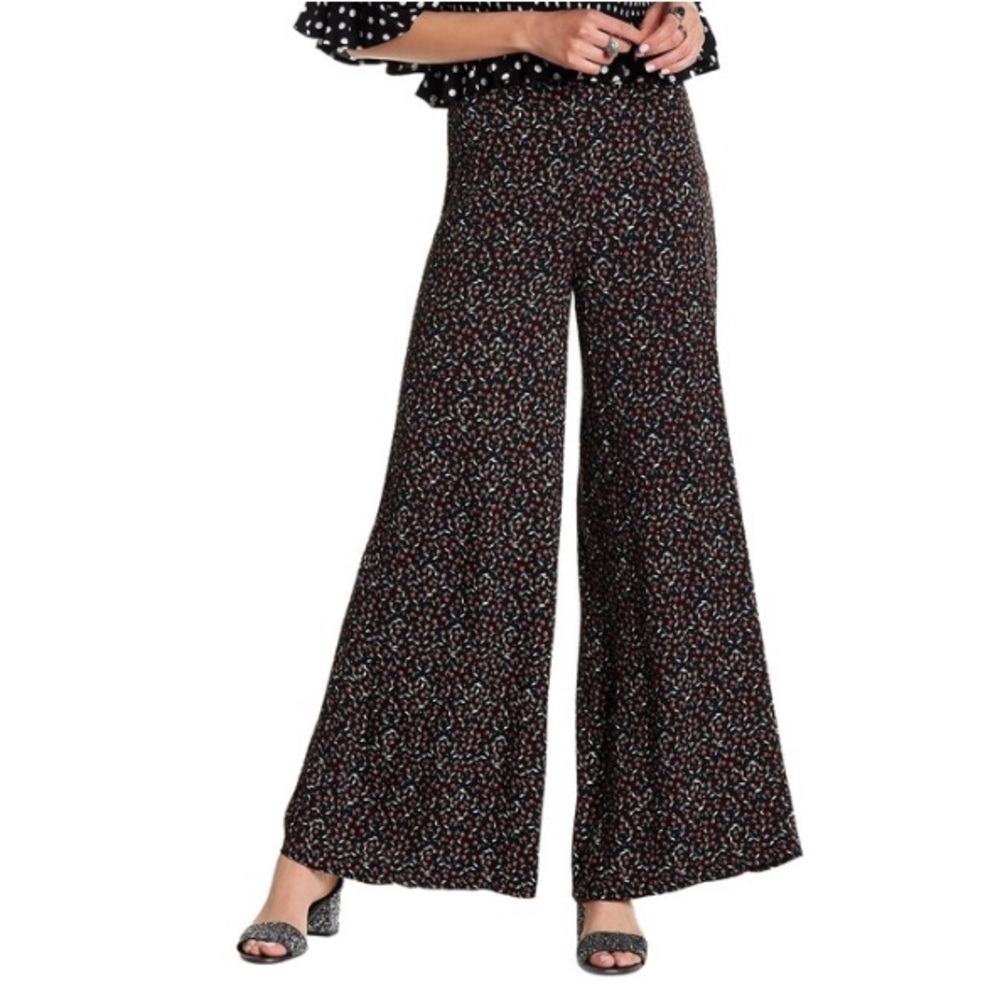 Free People Black Easy Peasy Cherry Crepe Pants